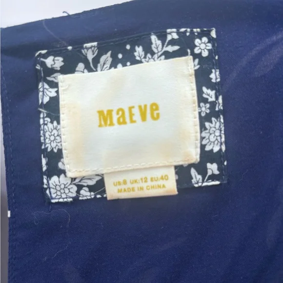 Maeve Anthopologie Fern Ruched Mini Dress in Navy and White Size 8 - Picture 2 of 7